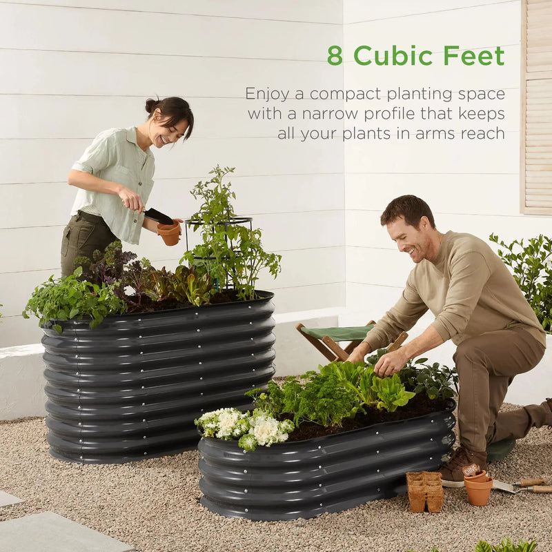 4X2X1Ft Outdoor Raised Metal Oval Garden Bed, Planter Box for Vegetables, Flowers - Charcoal - Puck's