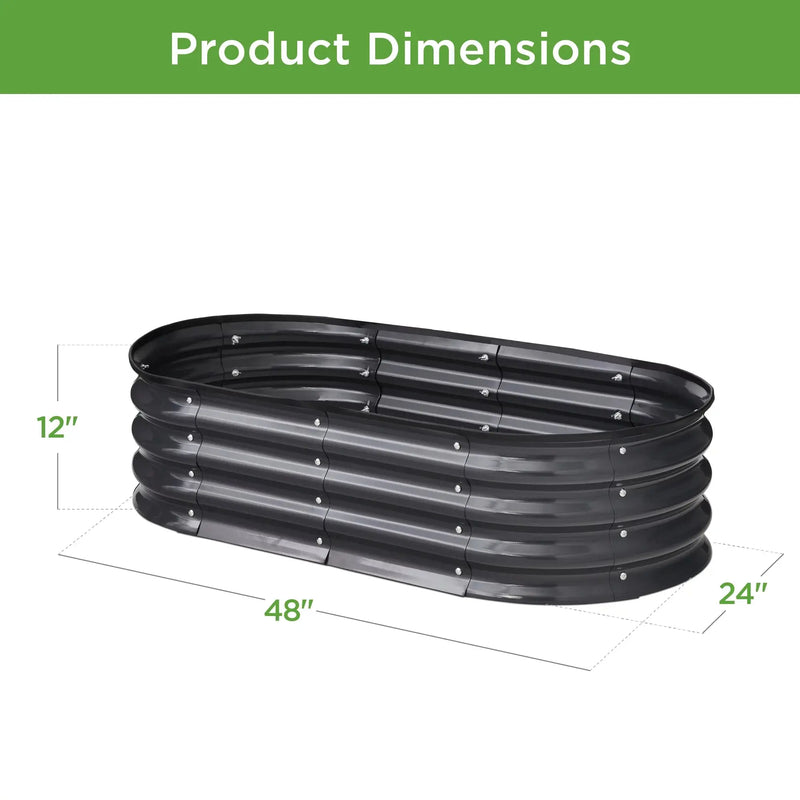 4X2X1Ft Outdoor Raised Metal Oval Garden Bed, Planter Box for Vegetables, Flowers - Charcoal - Puck's