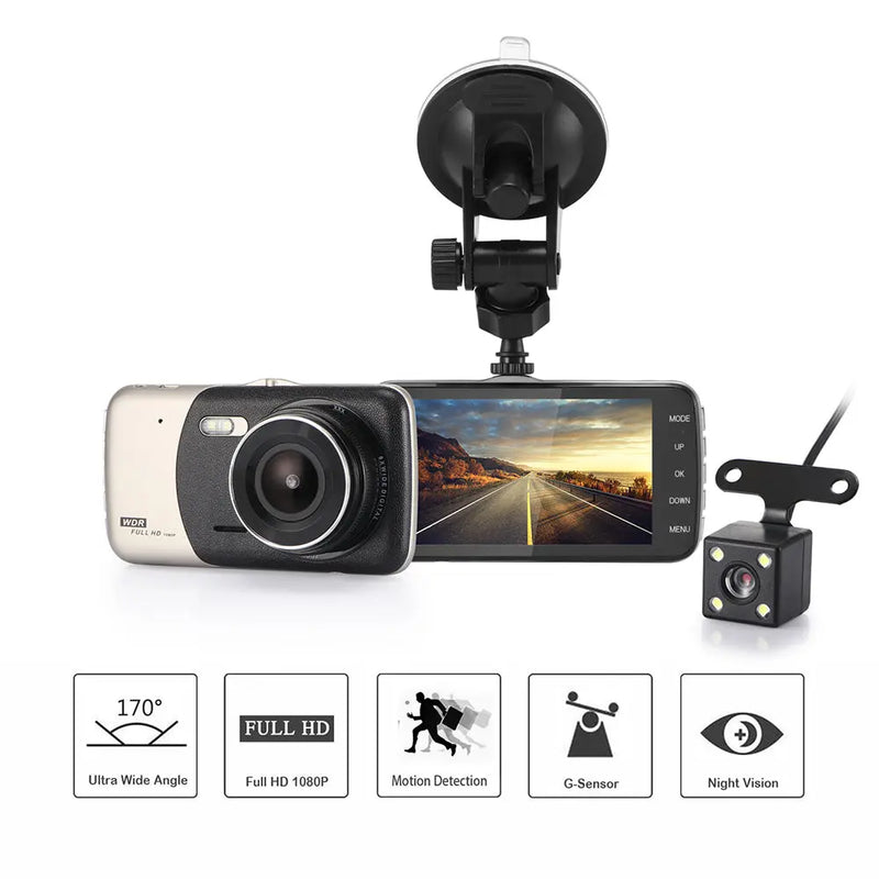 4" Dual Lens 1080P FHD 1.0MP Dash Camera Car DVR - Puck's