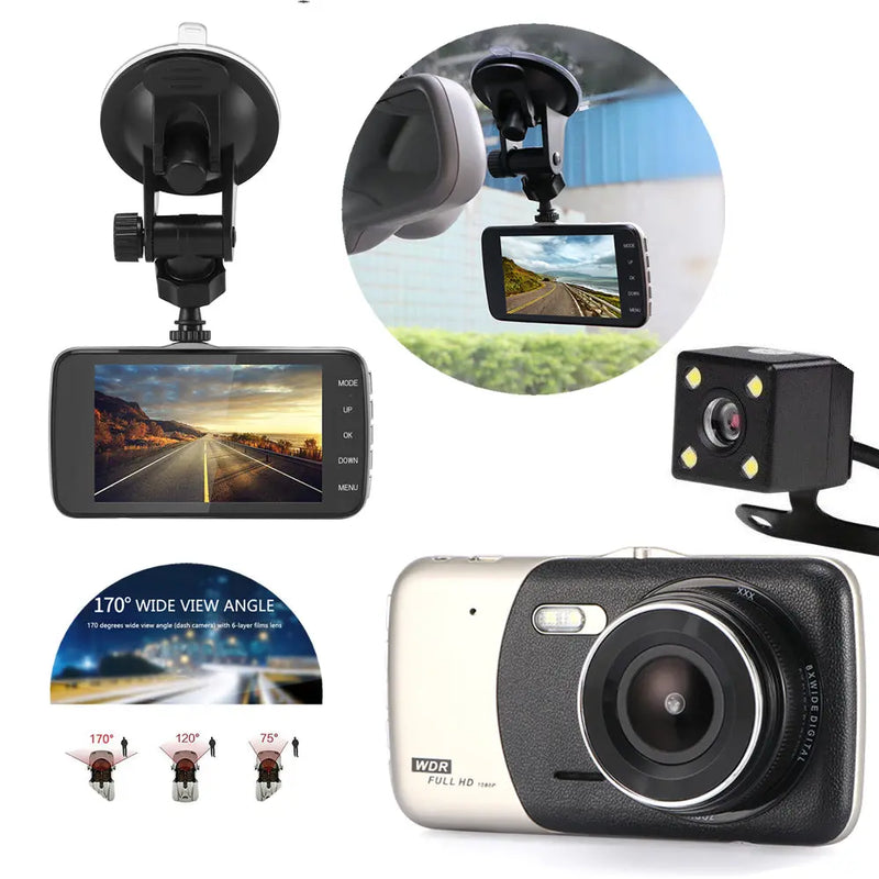 4" Dual Lens 1080P FHD 1.0MP Dash Camera Car DVR - Puck's