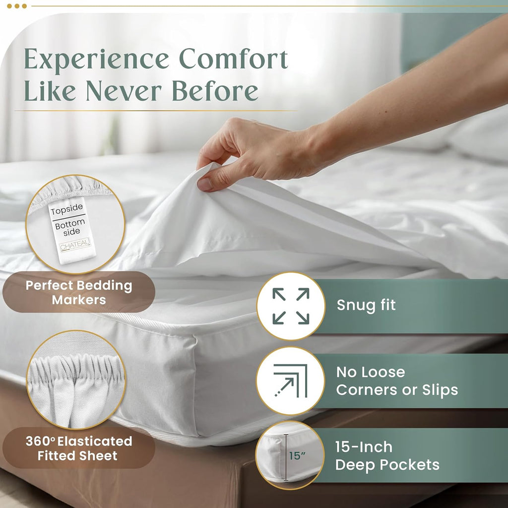 100% Egyptian Cotton Sheets King Size Sheets Set with Fully Elasticated Fitted Sheet & Pillowcase Sets, 800 TC Hotel Collection Deep Pocket King Sheet Set, No Pill Soft Breathable Luxury White Bedding - Puck's