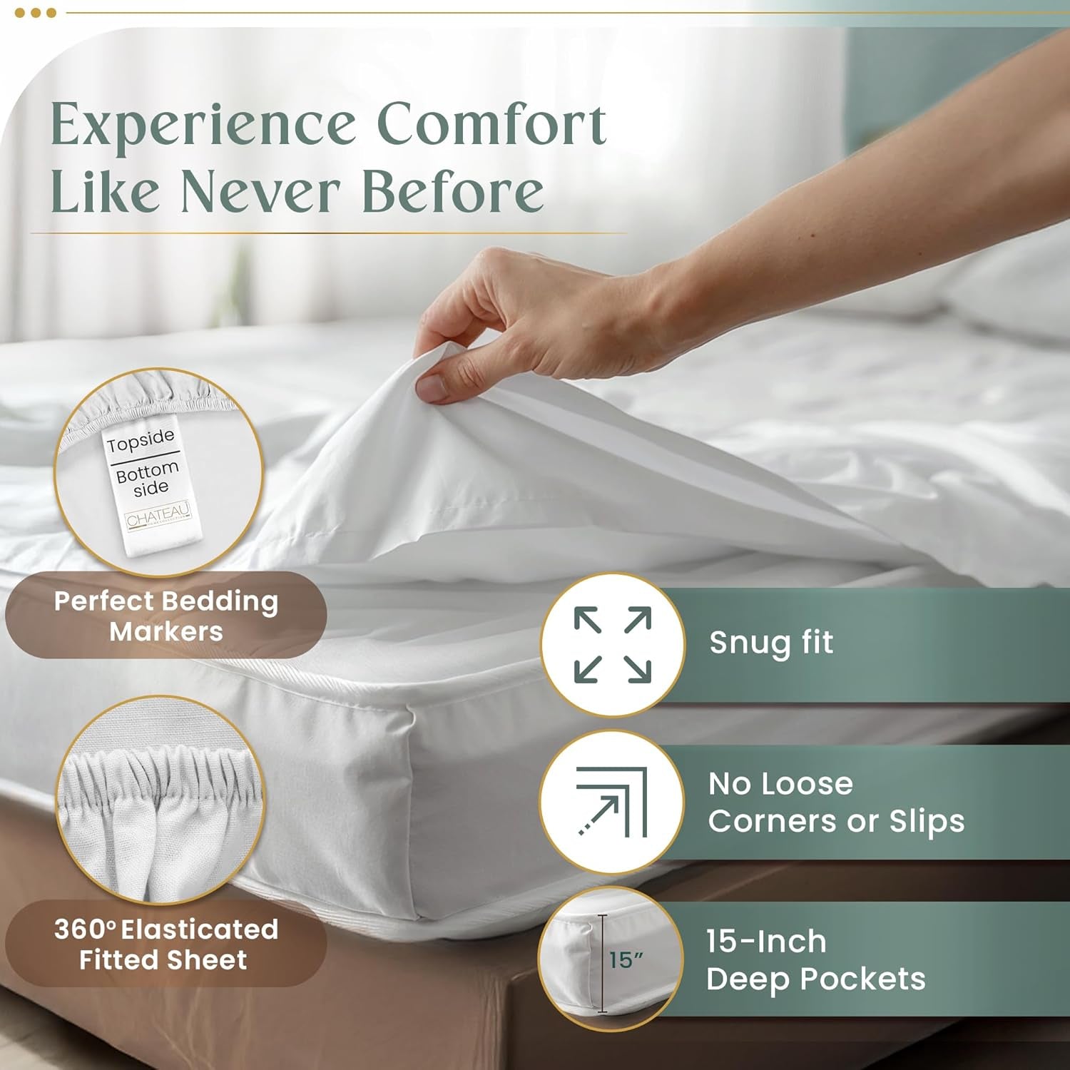 100% Egyptian Cotton Sheets King Size Sheets Set with Fully Elasticated Fitted Sheet & Pillowcase Sets, 800 TC Hotel Collection Deep Pocket King Sheet Set, No Pill Soft Breathable Luxury White Bedding - Puck's