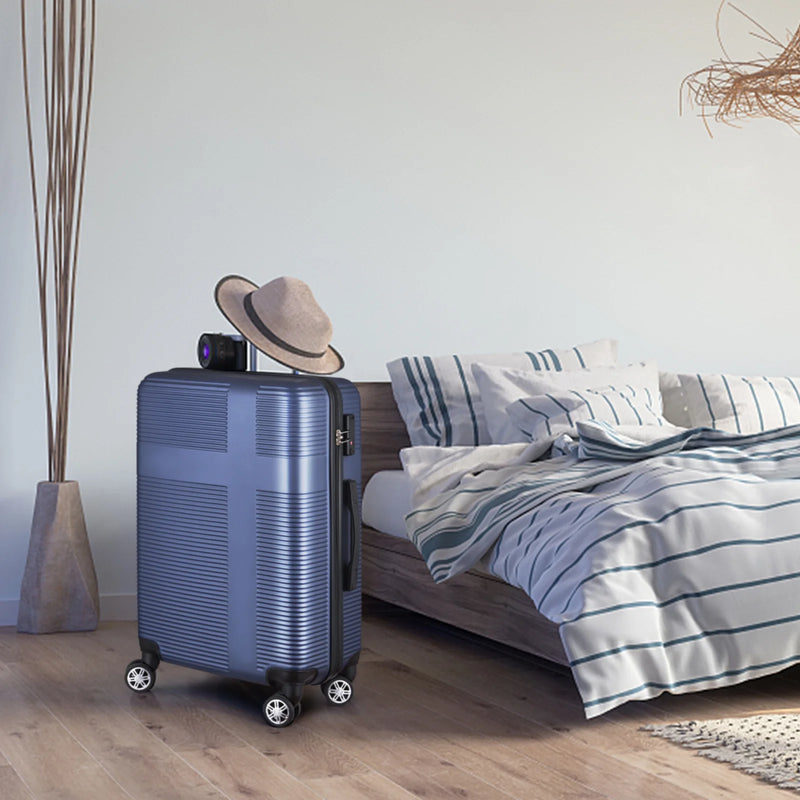 3 Piece Luggage Sets with TSA Lock ABS, Durable Luggage Set, Lightweight Suitcase with Hooks, Spinner Wheels, Cross Stripe Luggage Sets 20In/24In/28In(Dark Blue) - Puck's