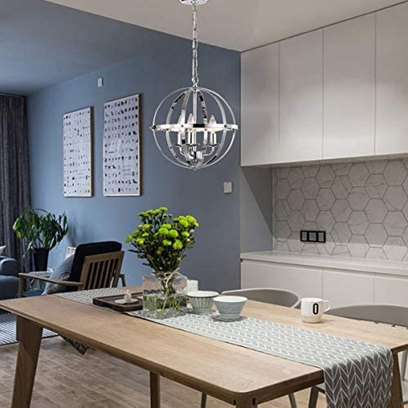 Modern Orb Chandelier - Small Globe Chandelier for Foyer, 3 Light Chrome Pendant for Kitchen - Puck's