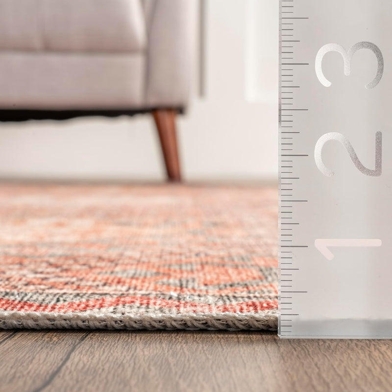 Serenity Machine Washable Diamond Trellis Ultra Thin Area Rug, 4' X 6', Peach - Puck's