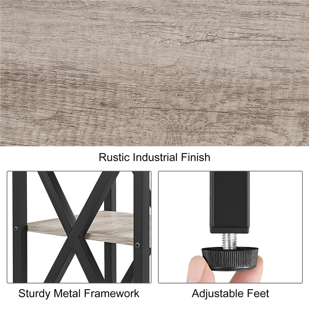 3 Tier X Frame Side Table for Living Room, Gray - Puck's