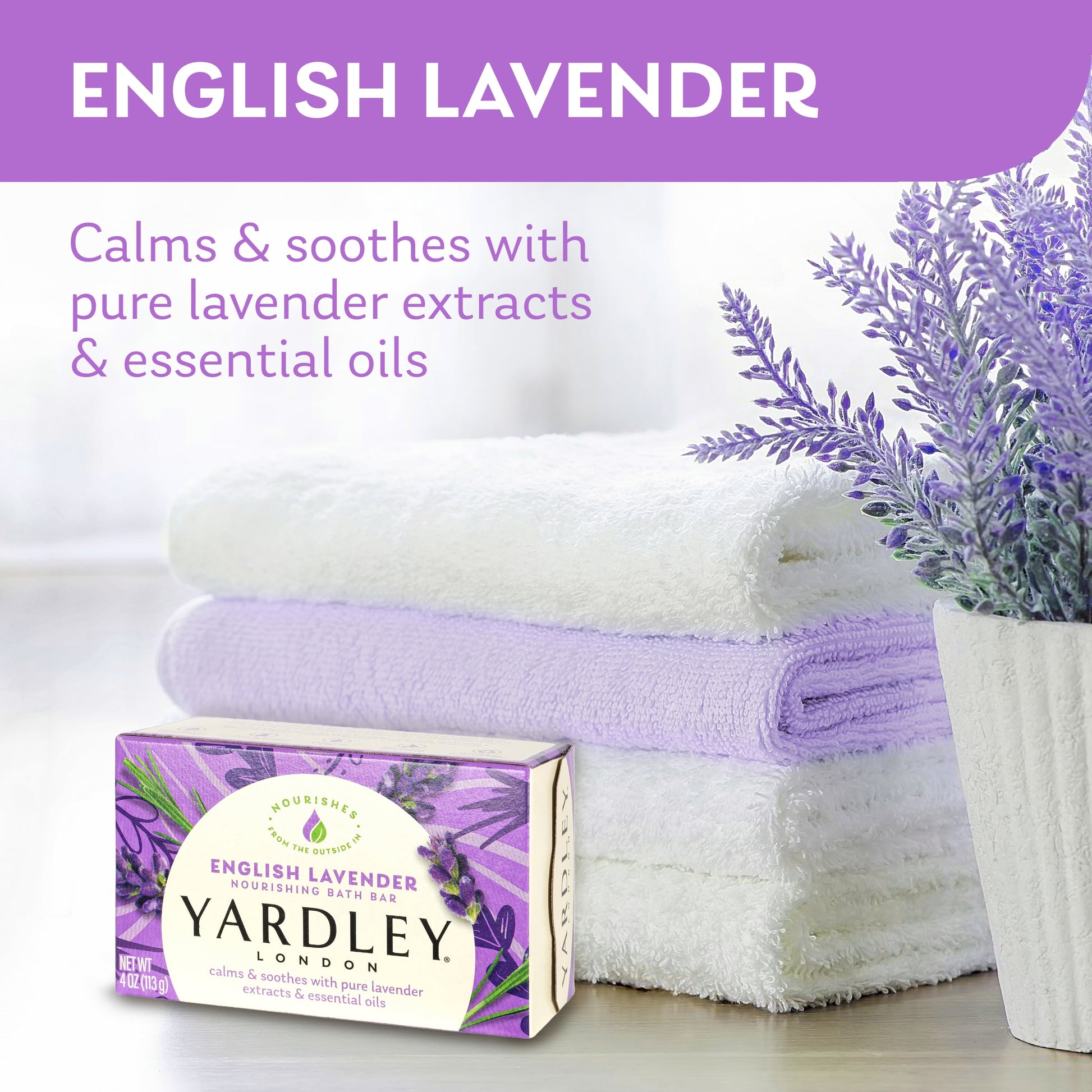 (Pack of 3)  English Lavender Nourishing Bath Bar, 4.0 Oz Bar - Puck's