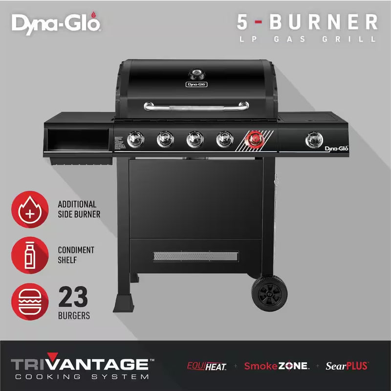 5-Burner Propane Gas Grill in Matte Black with Trivantage Multifunctional Cooking System