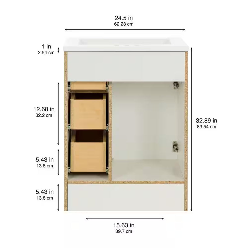 Lancaster 25 In. W  Single Sink White Bath Vanity with White Cultured Marble Top (Assembled) - Puck's