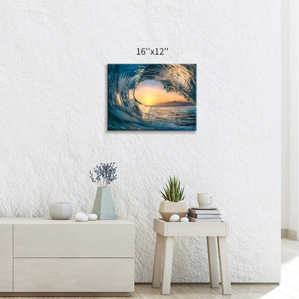Ocean Wave Picture Wall Art: Tropical Seascape Sunset Canvas Prints for Office (16'' X 12'' X 1 Panel) - Puck's