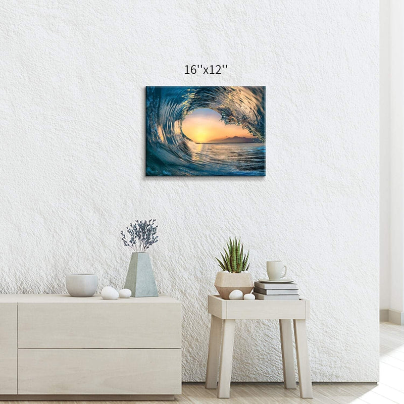 Ocean Wave Picture Wall Art: Tropical Seascape Sunset Canvas Prints for Office (16'' X 12'' X 1 Panel) - Puck's