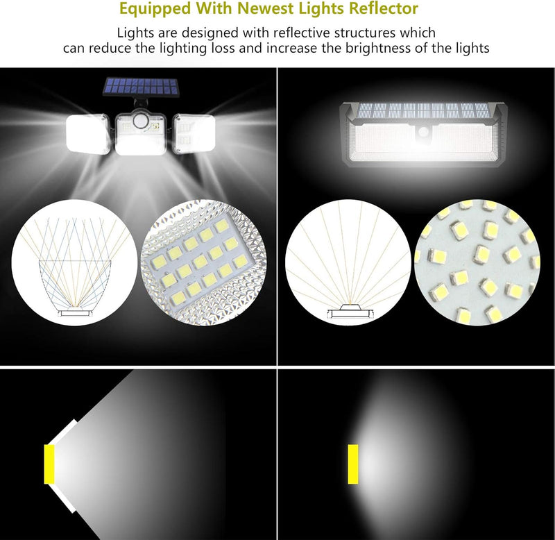Solar Lights Outdoor Waterproof - Solar Motion Sensor Lights 270° Wide Angle: Solar Security Lights 3 Adjustable Heads LED Flood Lights Super Bright Solar Powered Wall Lights with Remote Control - Puck's
