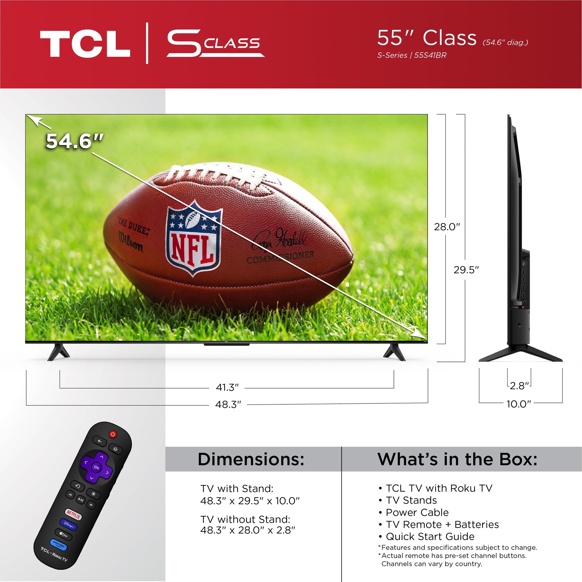 55” Class S4 (55S41BR) 4K UHD HDR LED Smart TV with Roku TV (NEW 2024) - Puck's