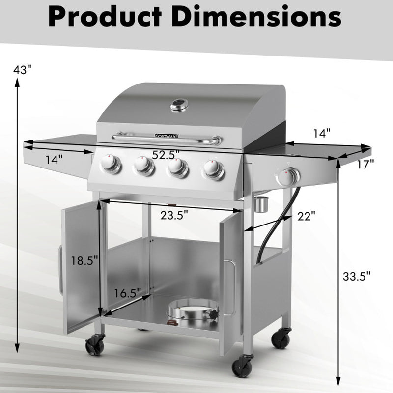 5-Burner Propane Gas Grill with Side Burner and 2 Prep Tables - Puck's