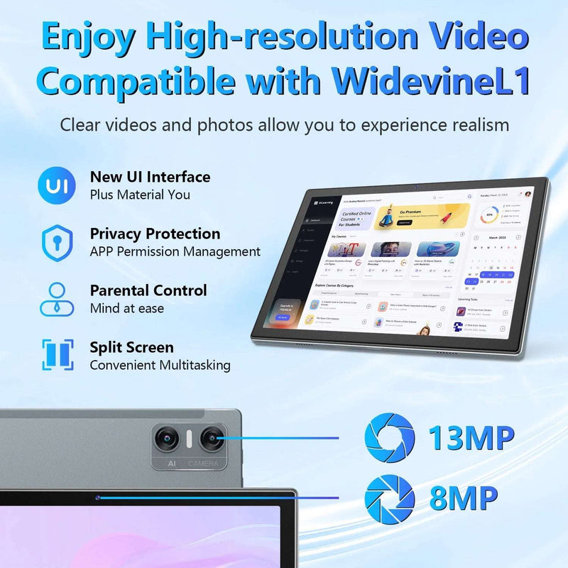 Android 14.0 Tablet 10.1 Inch, Wifi 6 Widevine L1 Tablet,8G RAM 64GB ROM, Octa-Core Processor, 13MP Camera, 2024 Latest - Puck's