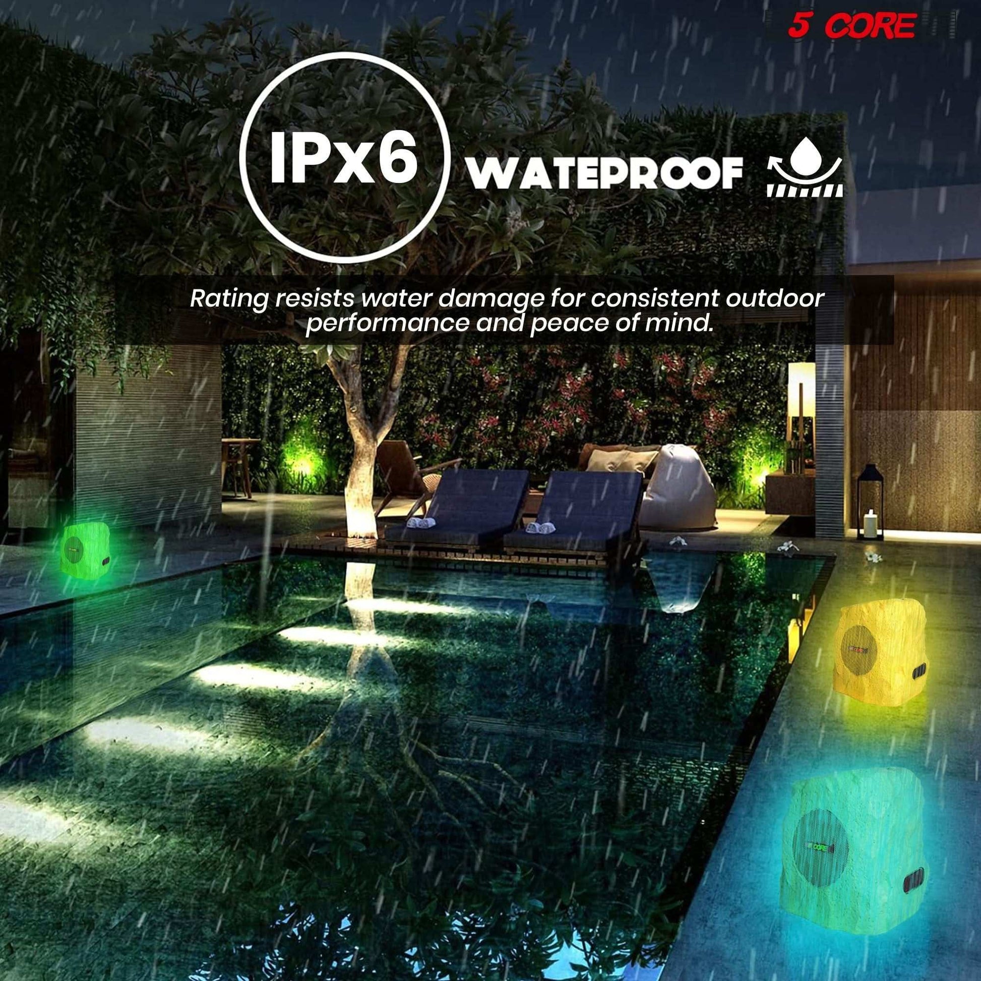 5Core Outdoor Wireless Speakers Bluetooth Rock Waterproof Linkable TWS Garden Speaker BROWN - Puck's