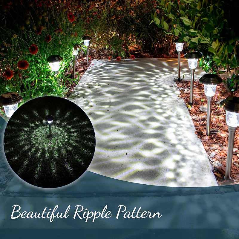 LED Auto Solar Powered Outdoor Path Lights with Watertight Lens for Garden Yard & Pathway, Bright Waterproof Landscape & Patio Lighting, Dusk to Dawn (Glass - White) - Puck's