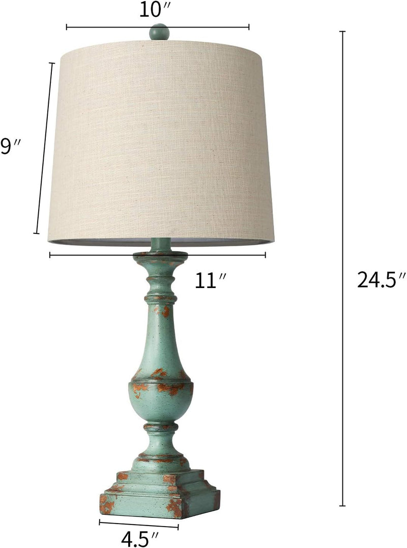 24.5" Rustic Table Lamp Set of 2 - Farmhouse Bedside Nightstand Lamps for Bedroom, Kids Room, Study Room, Office - Resin Green - Puck's