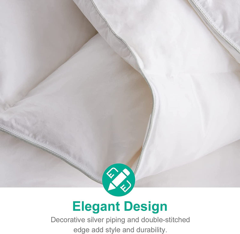 Lightweight down Feather Fibers Comforter Queen Size - Cooling Bed Comforter, Hotel Collection High Fill-Power Thin Duvet Insert for Warm Weather/Hot Sleepers, 90X90, White - Puck's