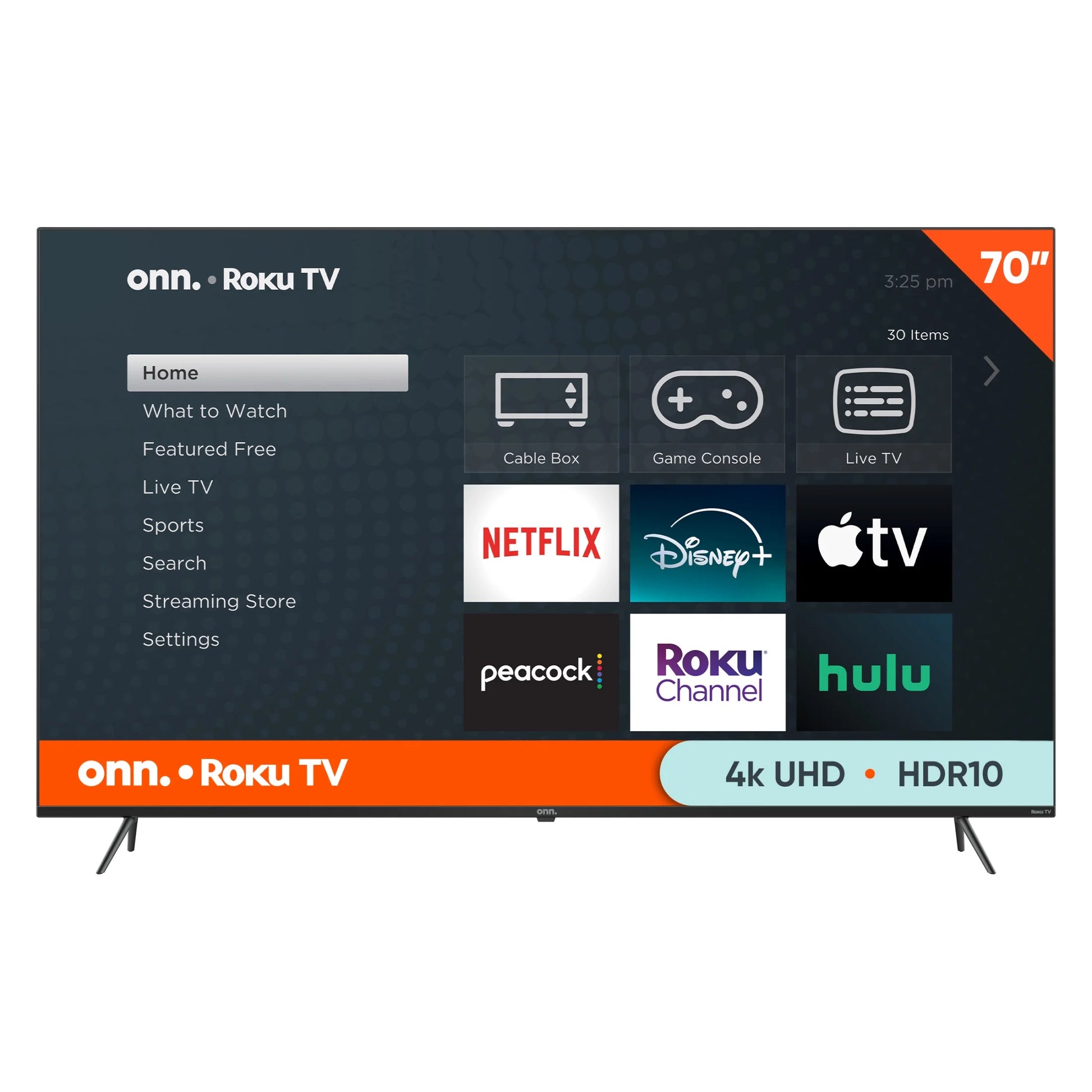 . 70” Class 4K UHD (2160P) LED Roku Smart Television HDR (100012588) and . Fixed TV Wall Mount for 32" to 86" Tvs, Holds up to 120 Lbs - Puck's