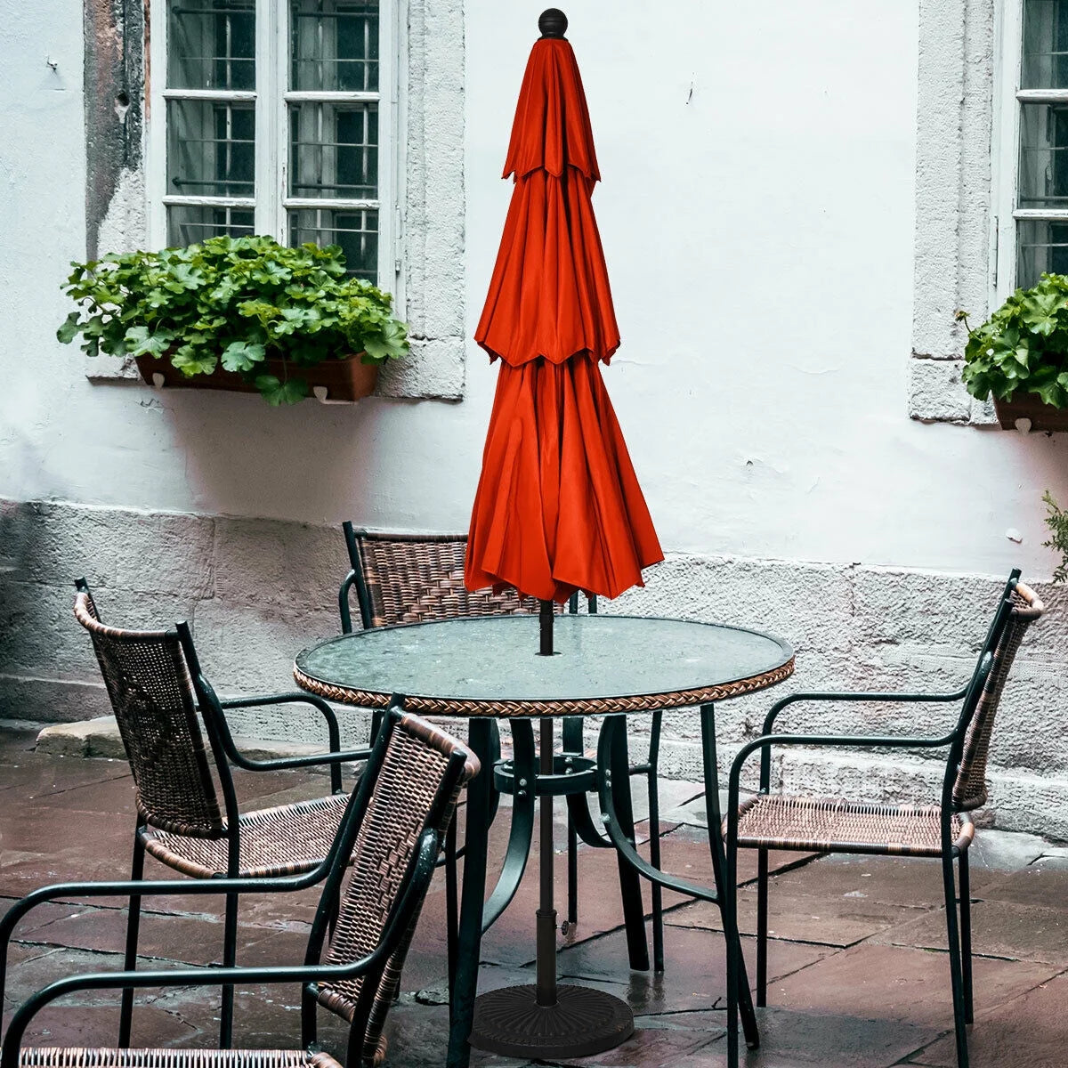 10Ft 3 Tier Patio Market Umbrella Aluminum Sunshade Shelter Double Vented Orange - Puck's