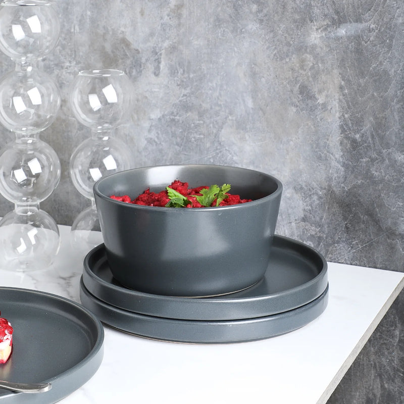 Celina 16-Piece Stoneware round Dinnerware Set, Service for 4, Gray Matte - Puck's