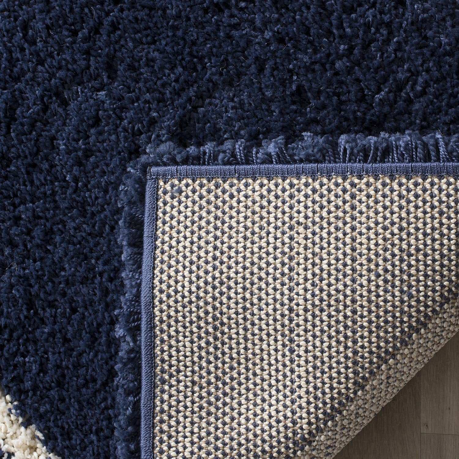 Hudson Shag Collection Runner Rug - 2'3" X 8', Navy & Ivory, Modern Trellis Design, Non-Shedding & Easy Care, 2-Inch Thick Ideal for High Traffic Areas in Living Room, Bedroom (SGH281C) - Puck's
