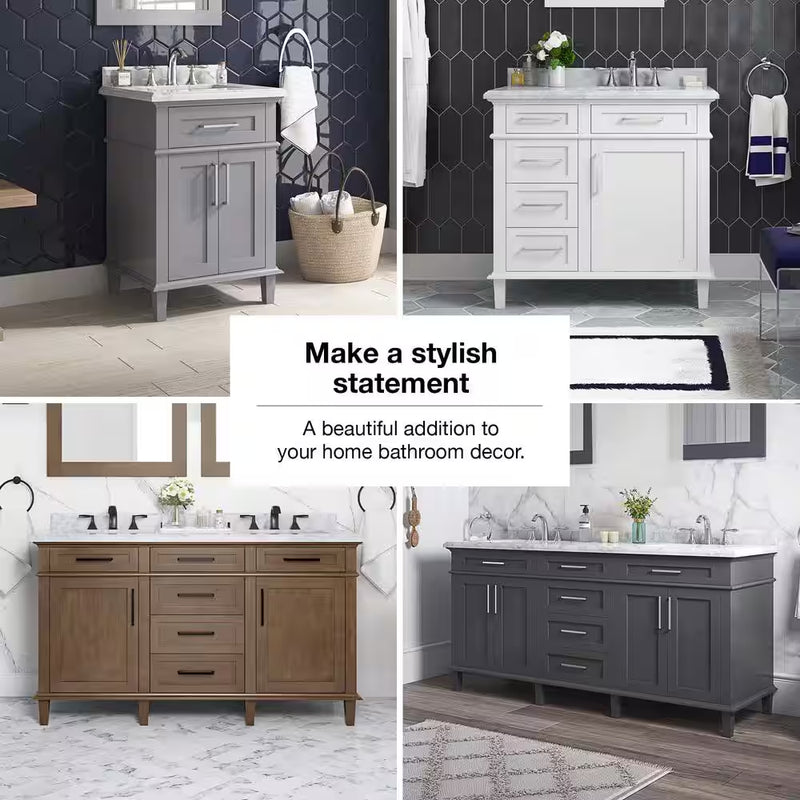 Sonoma 60 In. Dubbele Gootsteen Kiezel Grijs Bad Wastafel met Carrara Marmeren Bovenblad (Gemonteerd) - Puck's