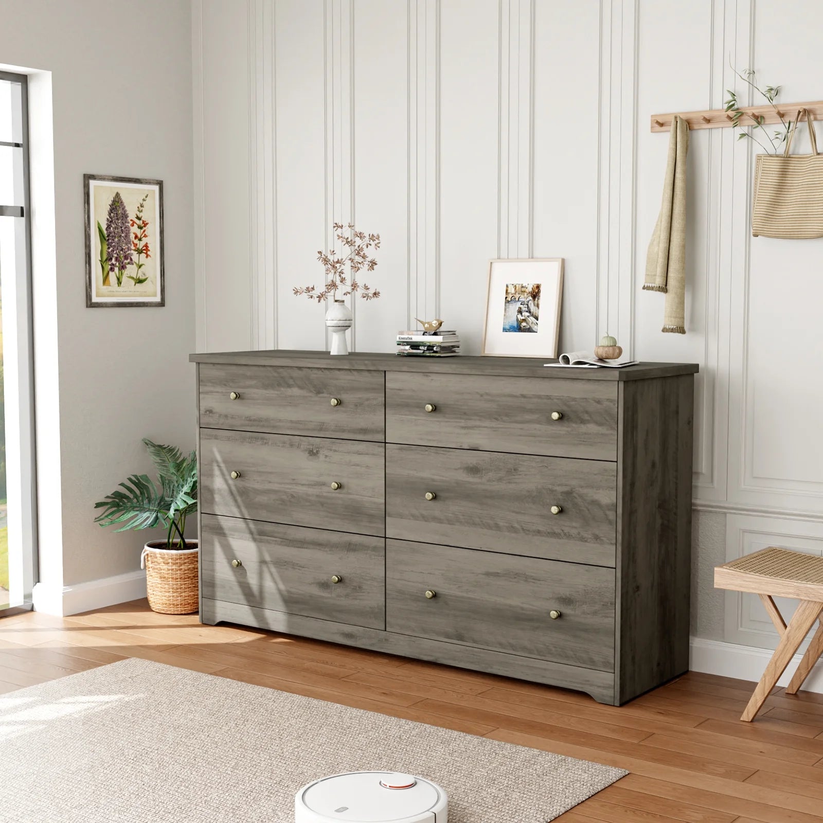 6 Drawer Double Dresser, Kids Dresser, Nursery Dresser Drawer Organizer, Chest of Drawers,59" D X 15.75" W X 32" H, Gray - Puck's