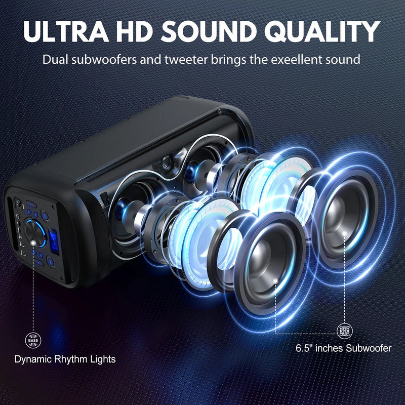 Speaker, Big Bluetooth Speaker with DJ Lights, Portable Large Outdoor Speakers Wireless Bluetooth Party Speaker with Remote Control, Stereo Speakers, Graduation Gift, T20