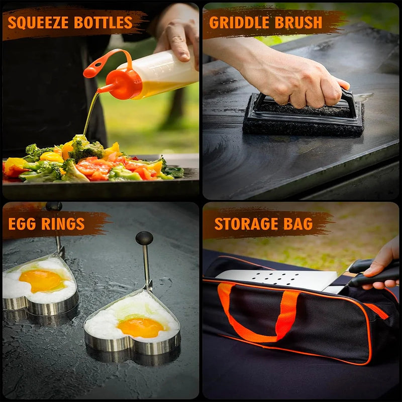 Griddle Accessories Kit, Exclusive Griddle Tools Spatulas Set for Blackstone and Camp Chef-15Pcs Flat Top Grill Accessories-Stainless Steel Grill Spatula Kit for Outdoor BBQ - Puck's