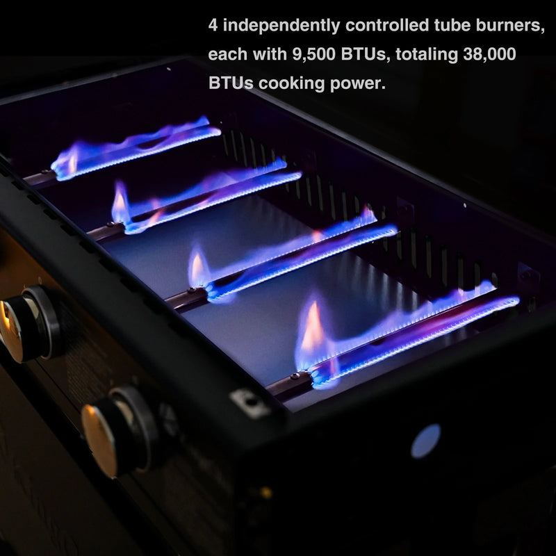 4-Burner Propane Grill, 38,000 Btus Gas Grill with Foldable Side Tables, Built-In Thermometer for Outdoor Grilling, Bbqs and Camping
