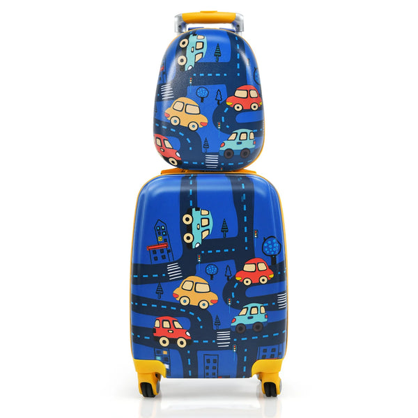 2PC Kids Carry on Luggage Set 12'' Backpack & 18'' Rolling Suitcase for Travel - Puck's