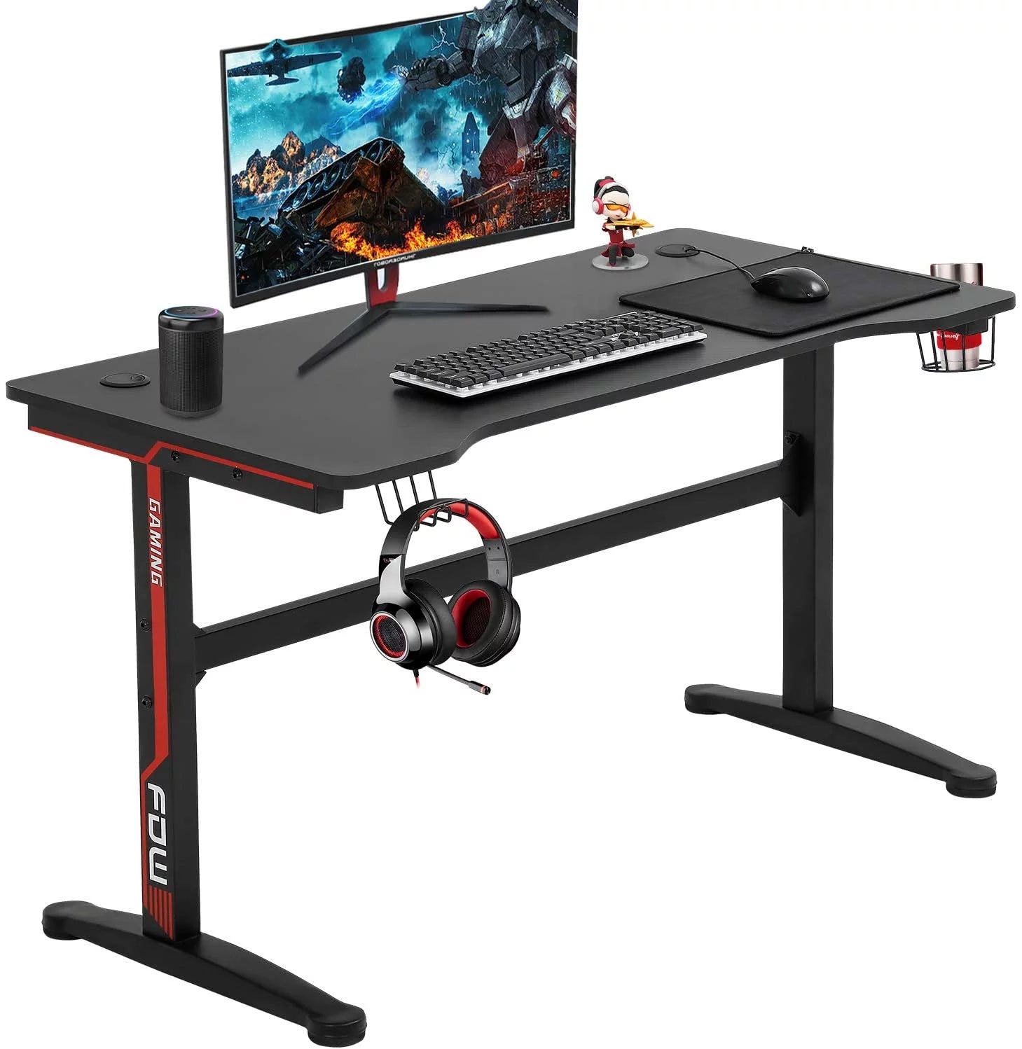 Gaming Desk Computer Desk Home Office Desk with Cup Holder Headphone Hook - Puck's