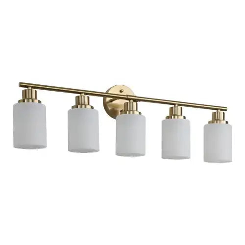 5 Lamps Gold Bathroom Vanity Lamp, Frosted Glass Shade, Modern Wall Mounted Lighting - No Bulbs Unavailable Platforms- Temu - Puck's