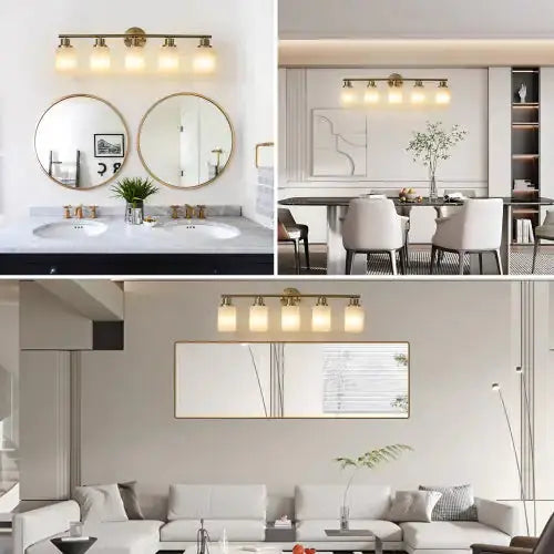 5 Lamps Gold Bathroom Vanity Lamp, Frosted Glass Shade, Modern Wall Mounted Lighting - No Bulbs Unavailable Platforms- Temu - Puck's