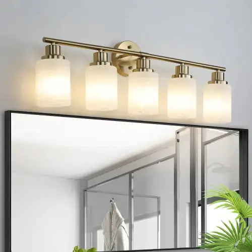 5 Lamps Gold Bathroom Vanity Lamp, Frosted Glass Shade, Modern Wall Mounted Lighting - No Bulbs Unavailable Platforms- Temu - Puck's