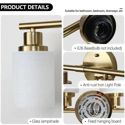 5 Lamps Gold Bathroom Vanity Lamp, Frosted Glass Shade, Modern Wall Mounted Lighting - No Bulbs Unavailable Platforms- Temu - Puck's