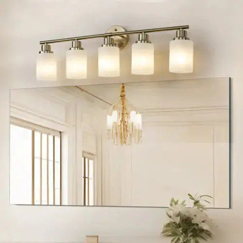 5 Lamps Gold Bathroom Vanity Lamp, Frosted Glass Shade, Modern Wall Mounted Lighting - No Bulbs Unavailable Platforms- Temu - Puck's