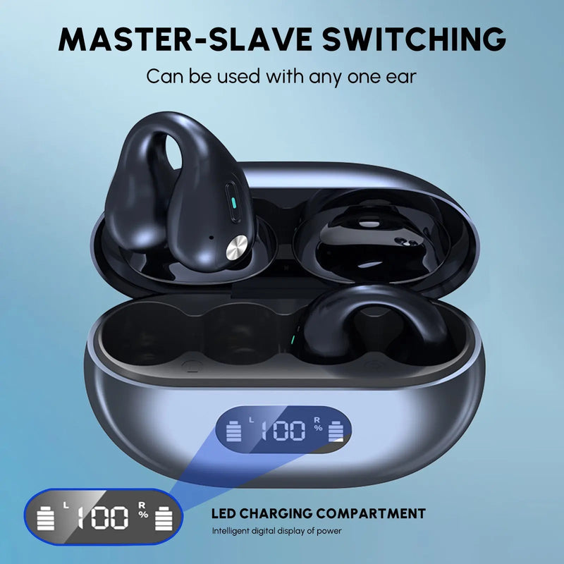 5.3 Bluetooth Open Ear Clip Wireless Earbuds with Earhooks & Digital - Puck's