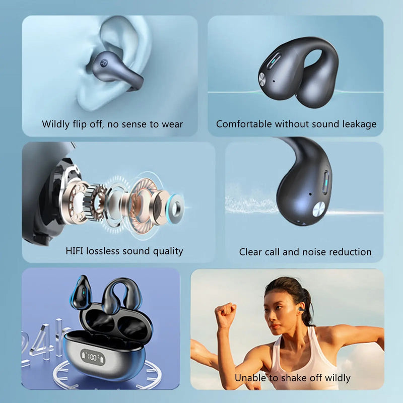 5.3 Bluetooth Open Ear Clip Wireless Earbuds with Earhooks & Digital - Puck's