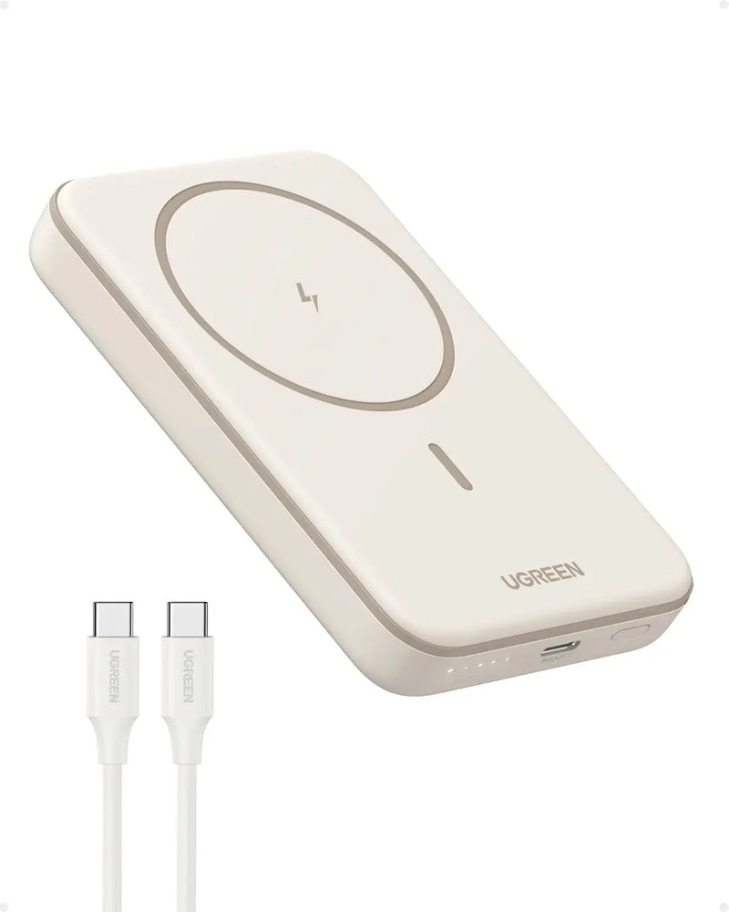 5000Mah Magnetic Power Bank for Iphone, Fast Portable Charger with USB-C Cable, White - Puck's