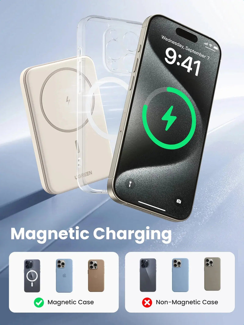 5000Mah Magnetic Power Bank for Iphone, Fast Portable Charger with USB-C Cable, White - Puck's