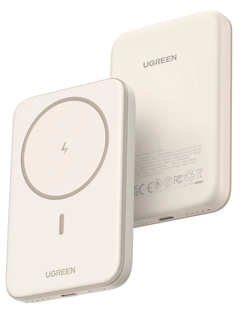 5000Mah Magnetic Power Bank for Iphone, Fast Portable Charger with USB-C Cable, White - Puck's