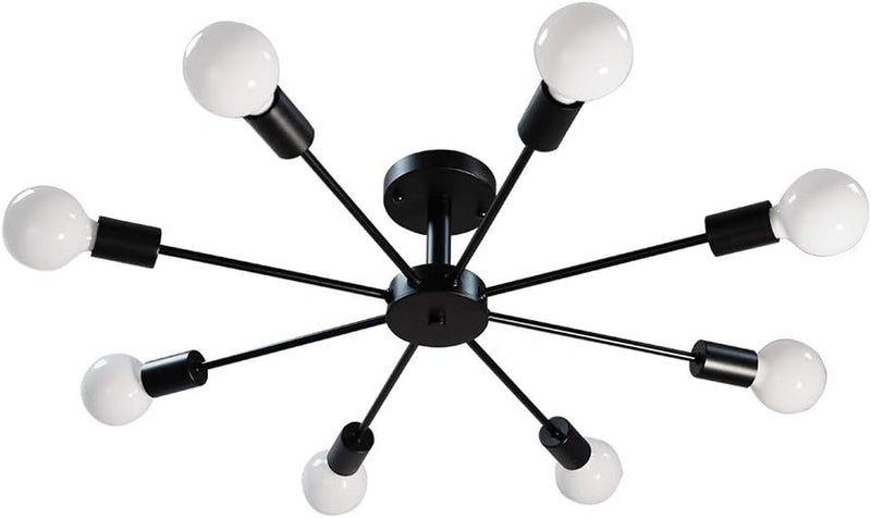 Black Sputnik Ceiling Light Fixtures Flush Mount Industrial Chandelier Lighting Modern Hanging Pendant Lighting for Bedroom Kitchen Island Dining Room 8 Lights, Black - Puck's