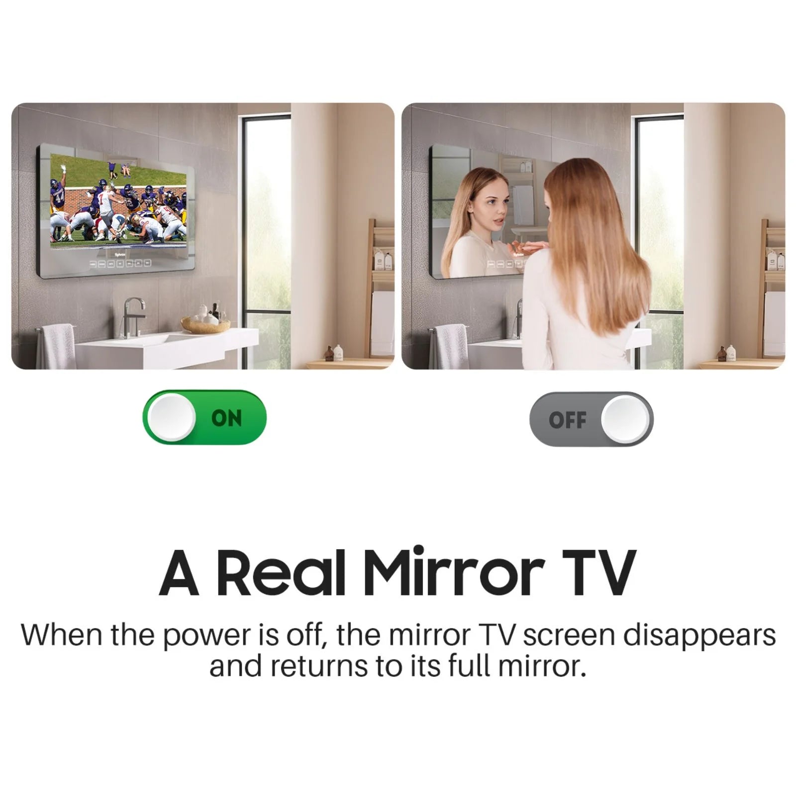 19 Inch Bathroom TV, 1080P Smart Mirror TV Google System NTSC & ATSC Tuner Support Wifi Bluetooth 500 Nits High Brightness, IP66 Waterproof TV for Bathroom Bathtub Hotel Shower Spa (Wall Mount) - Puck's