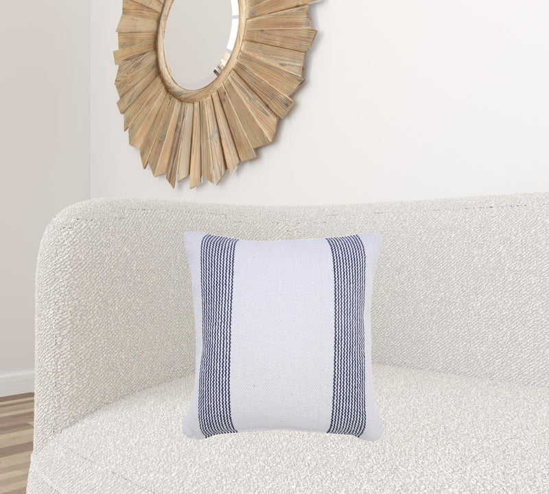 20" X 20" Pale Blue And White 100% Cotton Geometric Zippered Pillow-6