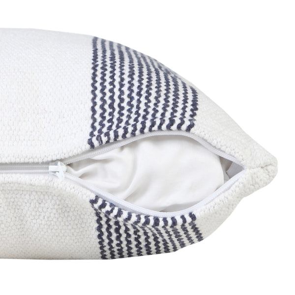 20" X 20" Pale Blue And White 100% Cotton Geometric Zippered Pillow-1