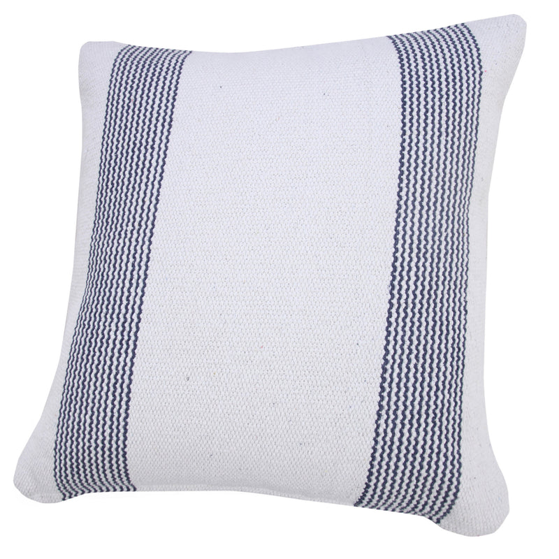 20" X 20" Pale Blue And White 100% Cotton Geometric Zippered Pillow-3