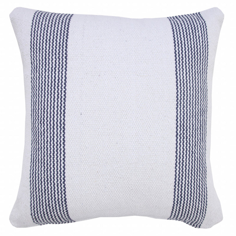 20" X 20" Pale Blue And White 100% Cotton Geometric Zippered Pillow-5